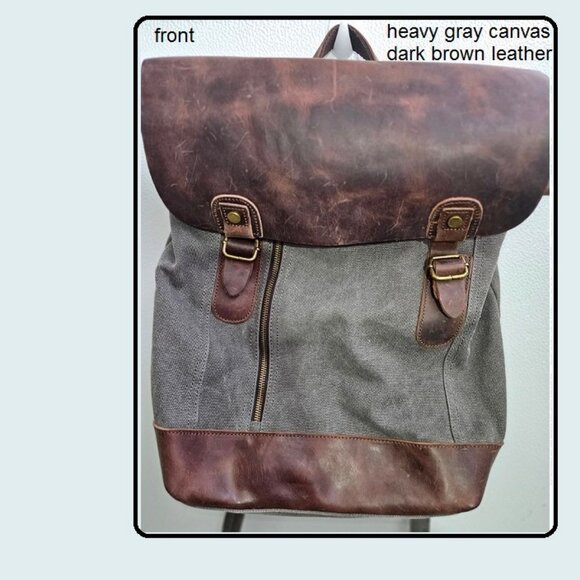 Canvas Leather Backpack, LargeTravel, School Backpack, Laptop